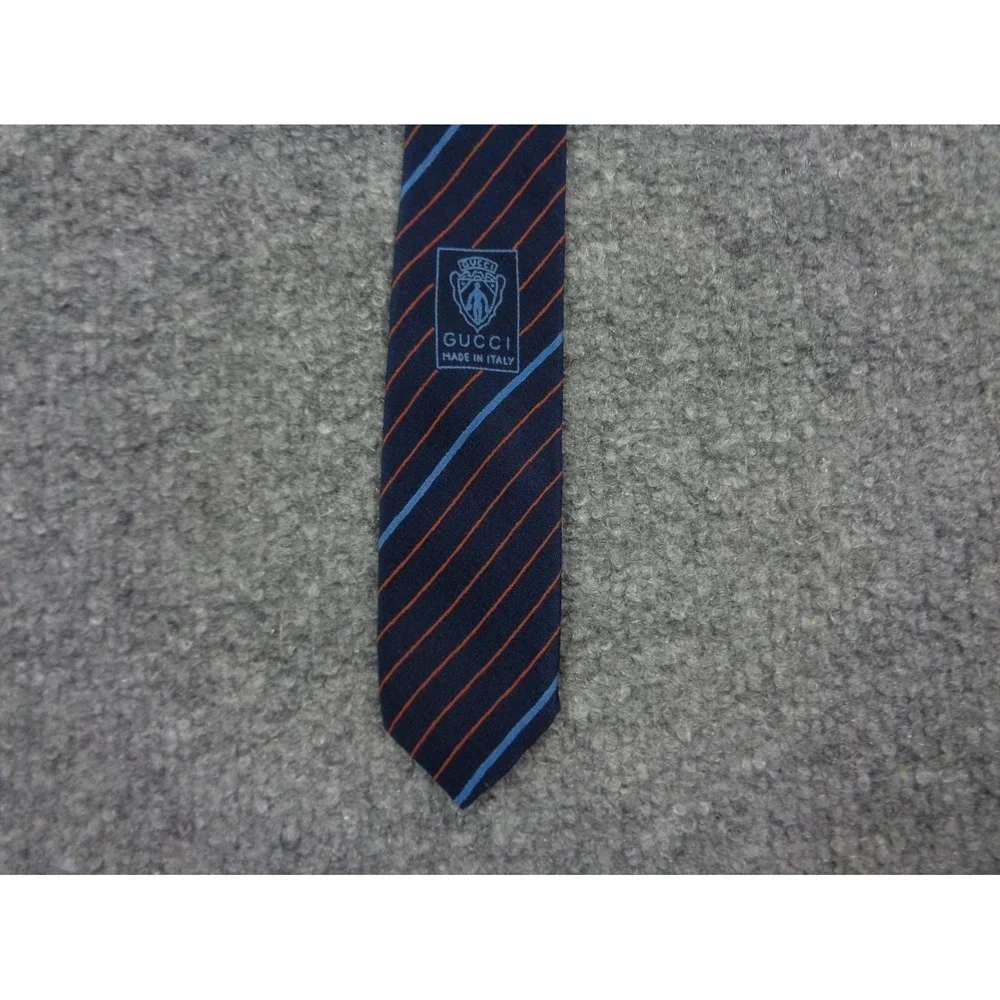 Vintage Gucci 100% Silk Designer Neck Tie Blue Repp Striped Made In Italy
